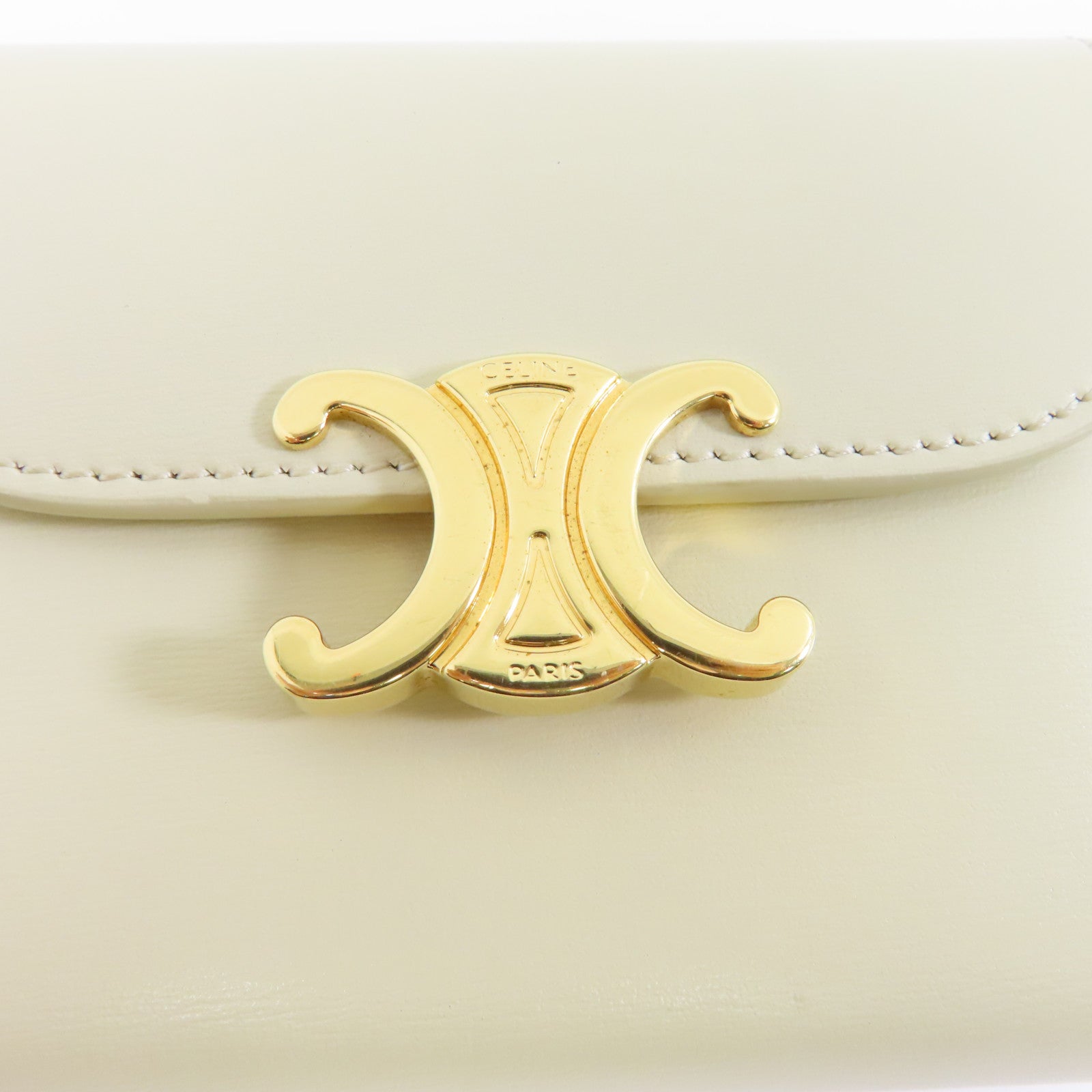 CELINE 牛皮皮革Wallet金扣錢包米色
