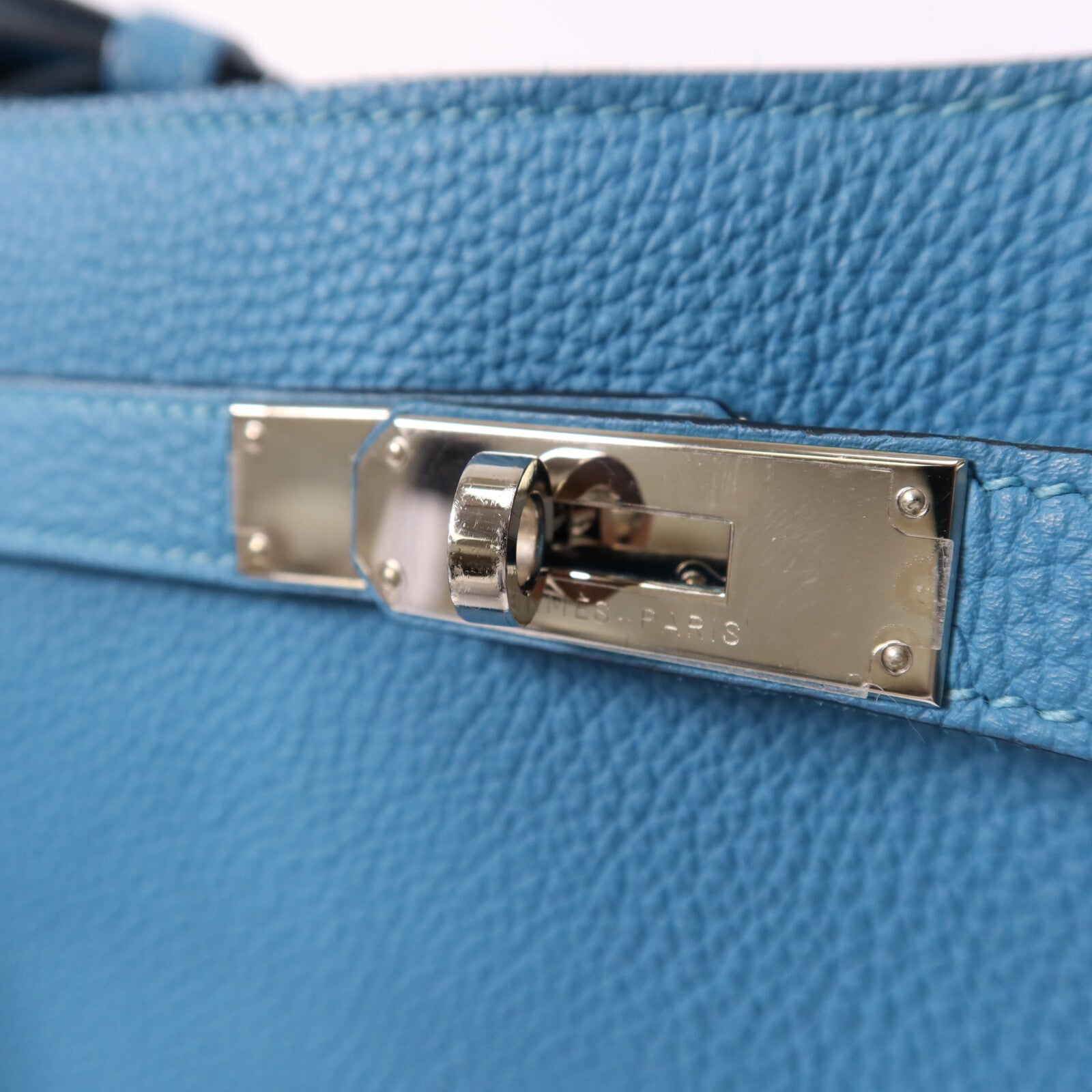 HERMES Clemence皮革So Kelly 26銀扣肩背袋Turquoise