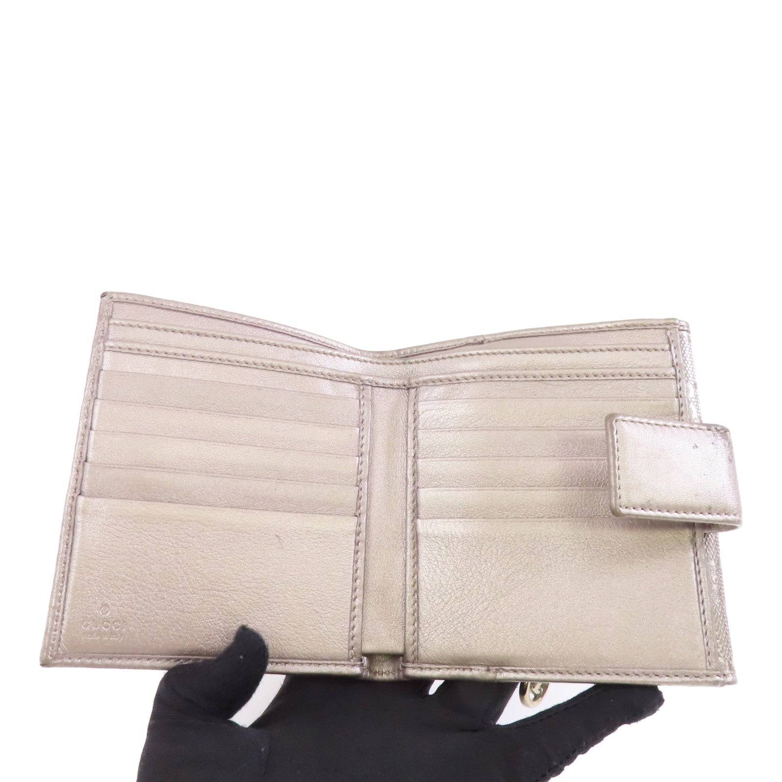 GUCCI 塗層帆布GG Imprime Wallet銀扣錢包銅色