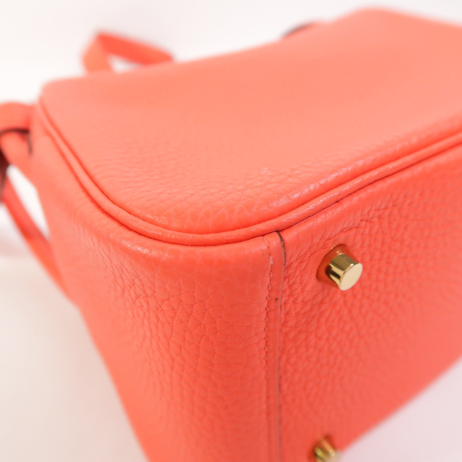 HERMES Clemence皮革Mini Lindy金扣手挽肩背兩用袋Rose Texas