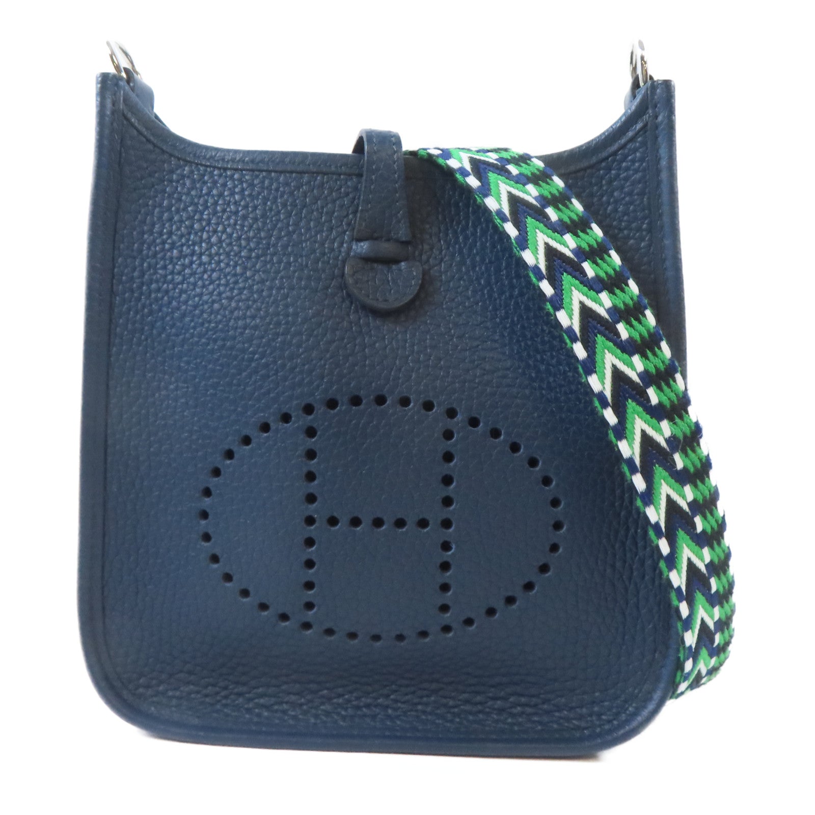HERMES Clemence皮革Evelyne TPM銀扣肩背袋Bleu De Prusse/藍色