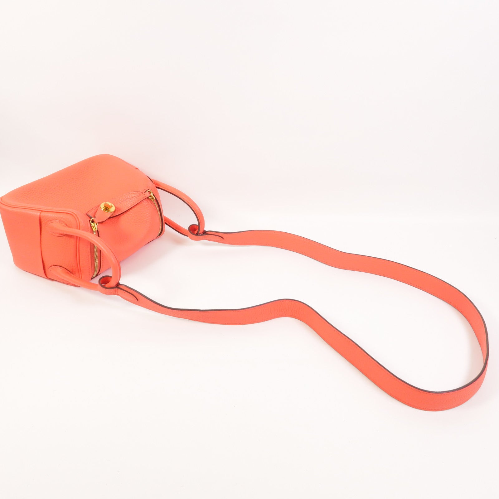 HERMES Clemence皮革Mini Lindy金扣手挽肩背兩用袋Rose Texas