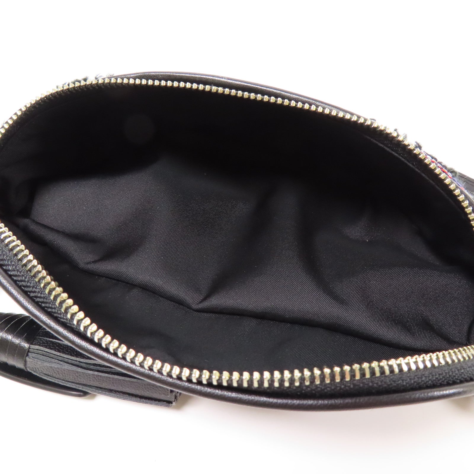 Tweed/皮革Waist Bag銀扣腰包