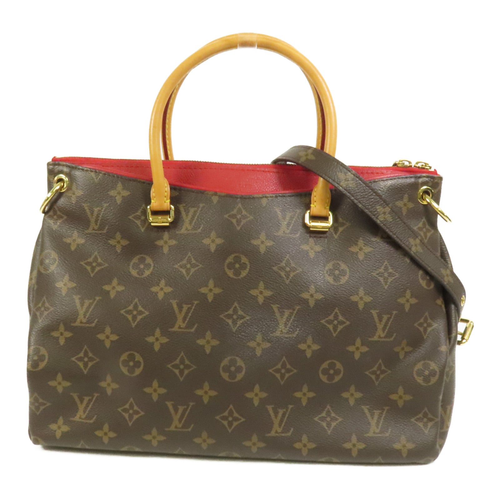 LOUIS VUITTON Monogram Pallas金扣手挽肩背兩用袋棕色/紅色