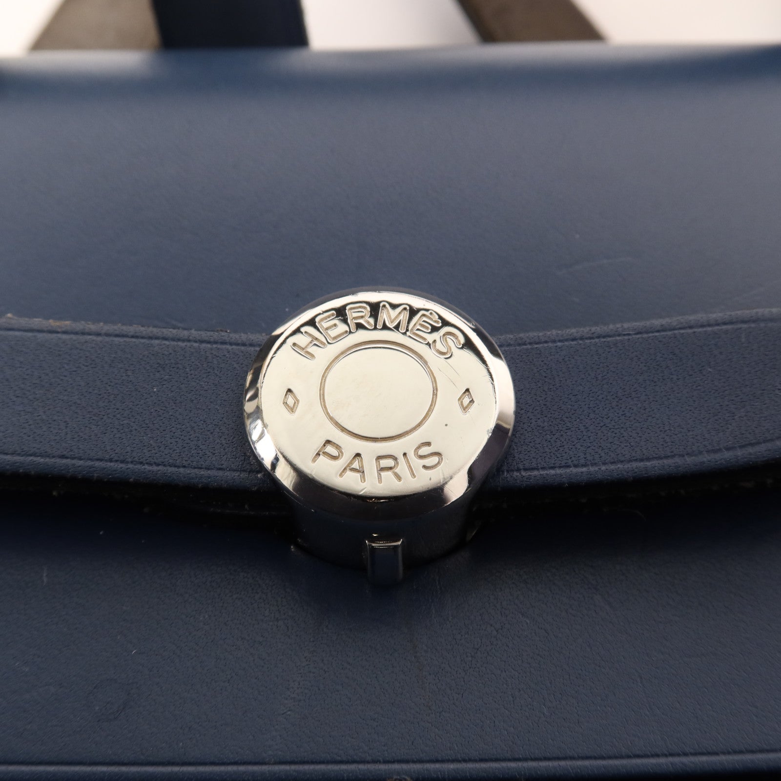 HERMES 帆布/皮革Herbag Backpack銀扣背包Navy