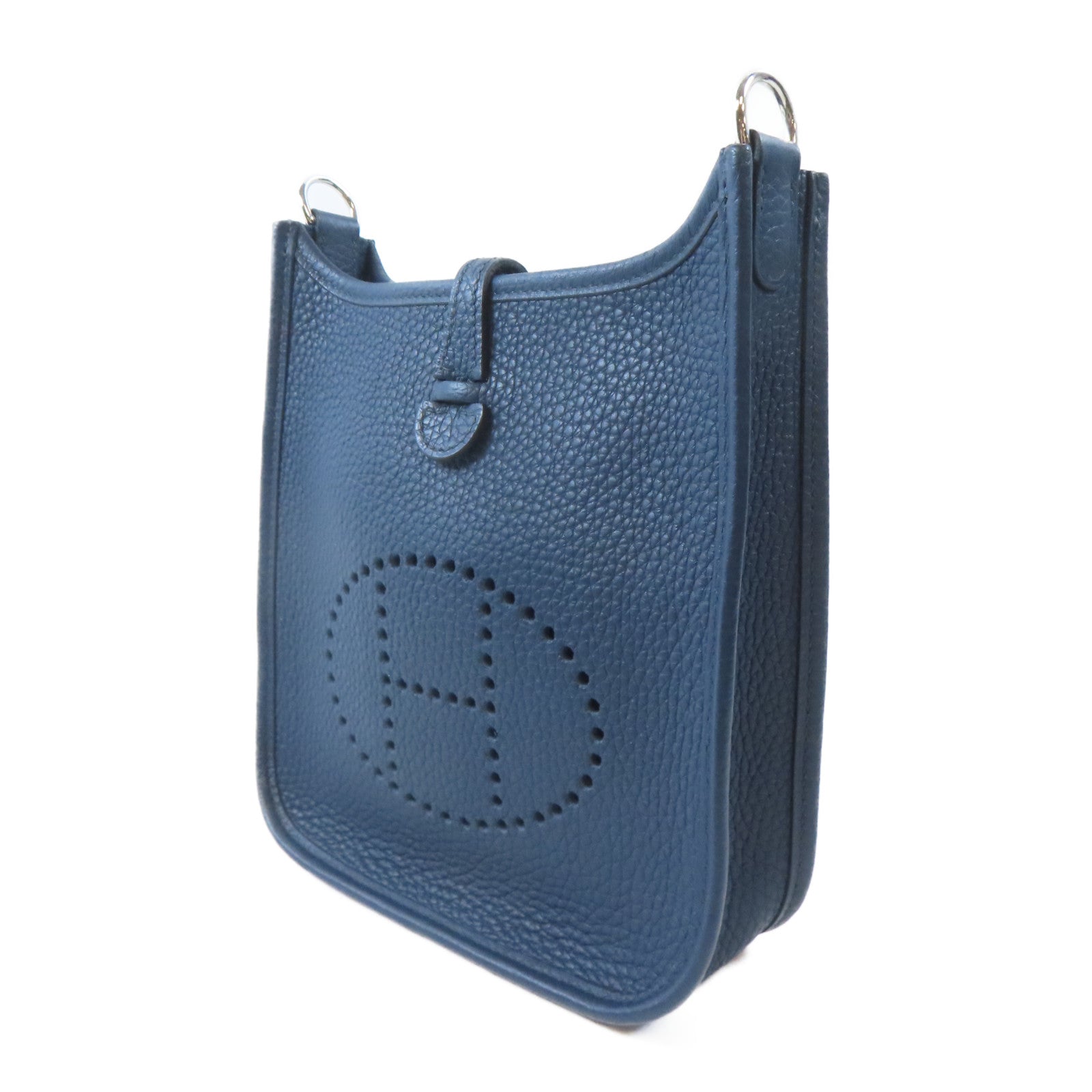 HERMES Clemence皮革Evelyne TPM銀扣肩背袋Bleu De Prusse/藍色