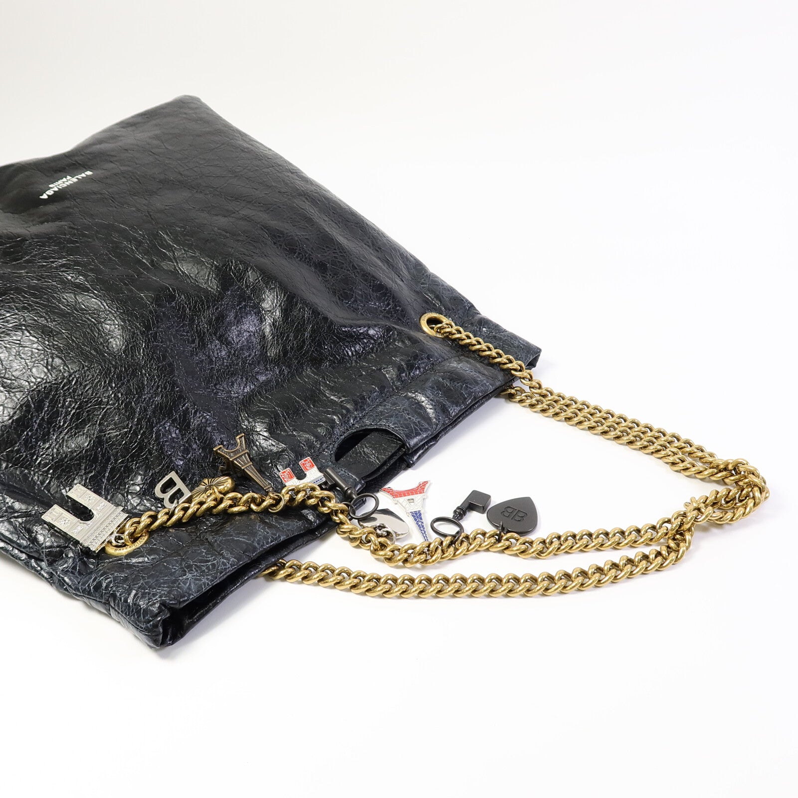 BALENCIAGA 羊皮皮革Crush Medium Tote Bag鏈帶肩背袋
