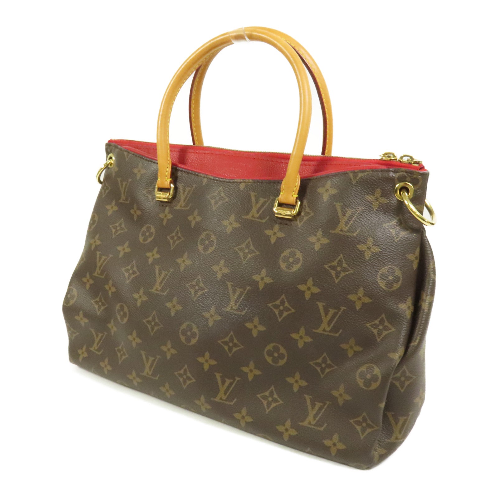 LOUIS VUITTON Monogram Pallas金扣手挽肩背兩用袋棕色/紅色