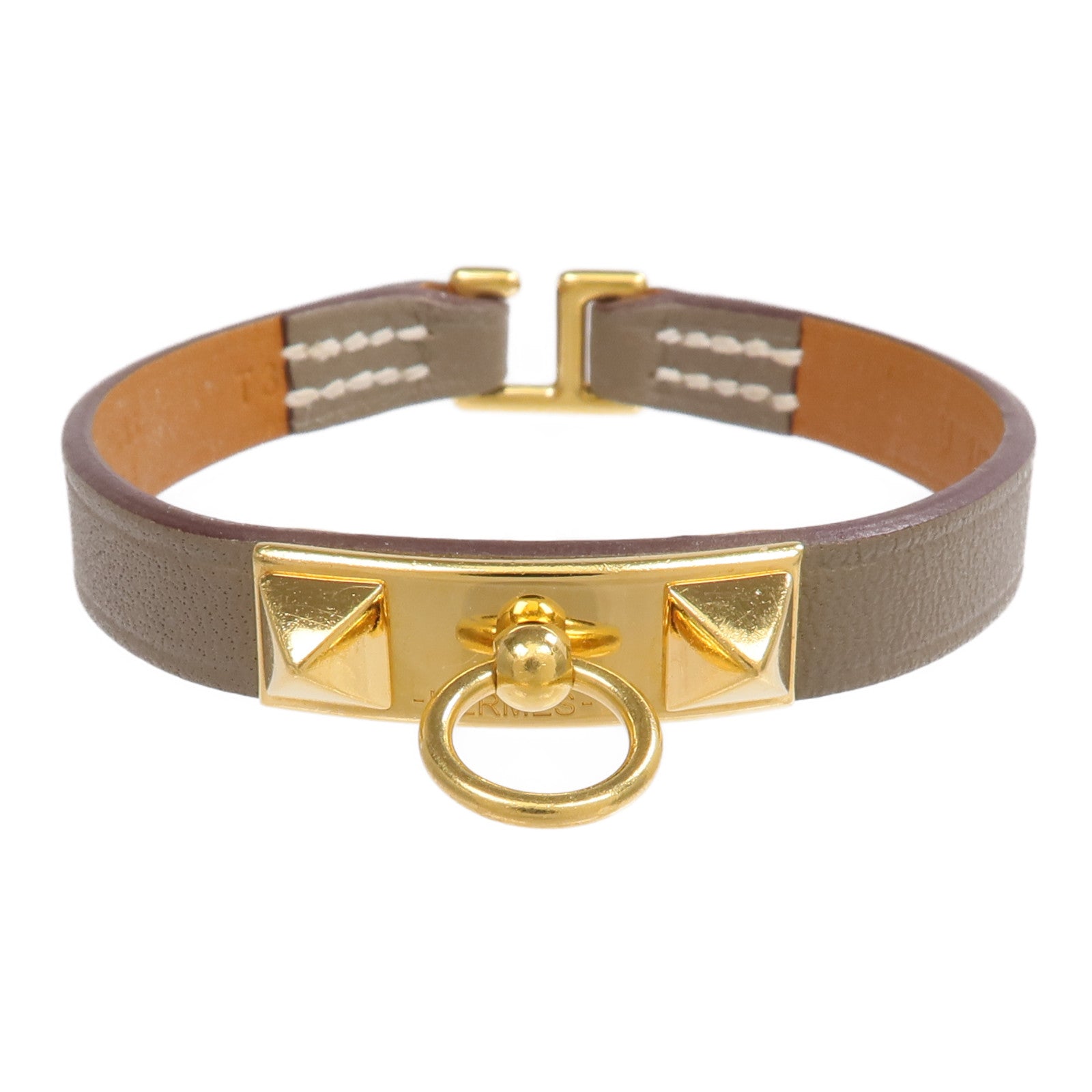 HERMES Swift皮革Rivale Mini Bracelet金扣手鏈Etoupe