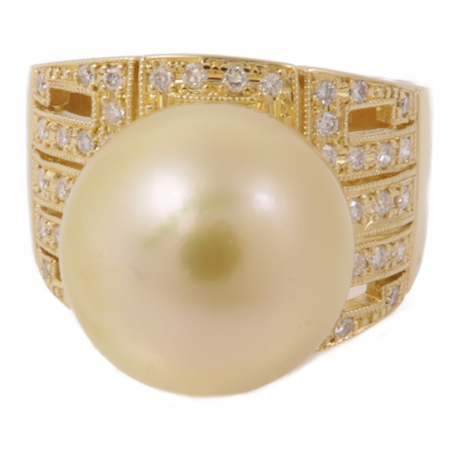 JEWELRY 18K黃金Pearl/Diamond Ring 珍珠/鑽石戒指US#8