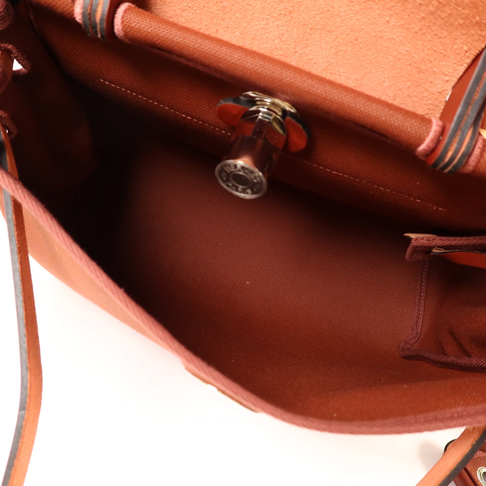 HERMES 帆布Herbag PM銀扣手挽肩背兩用袋Rouge H
