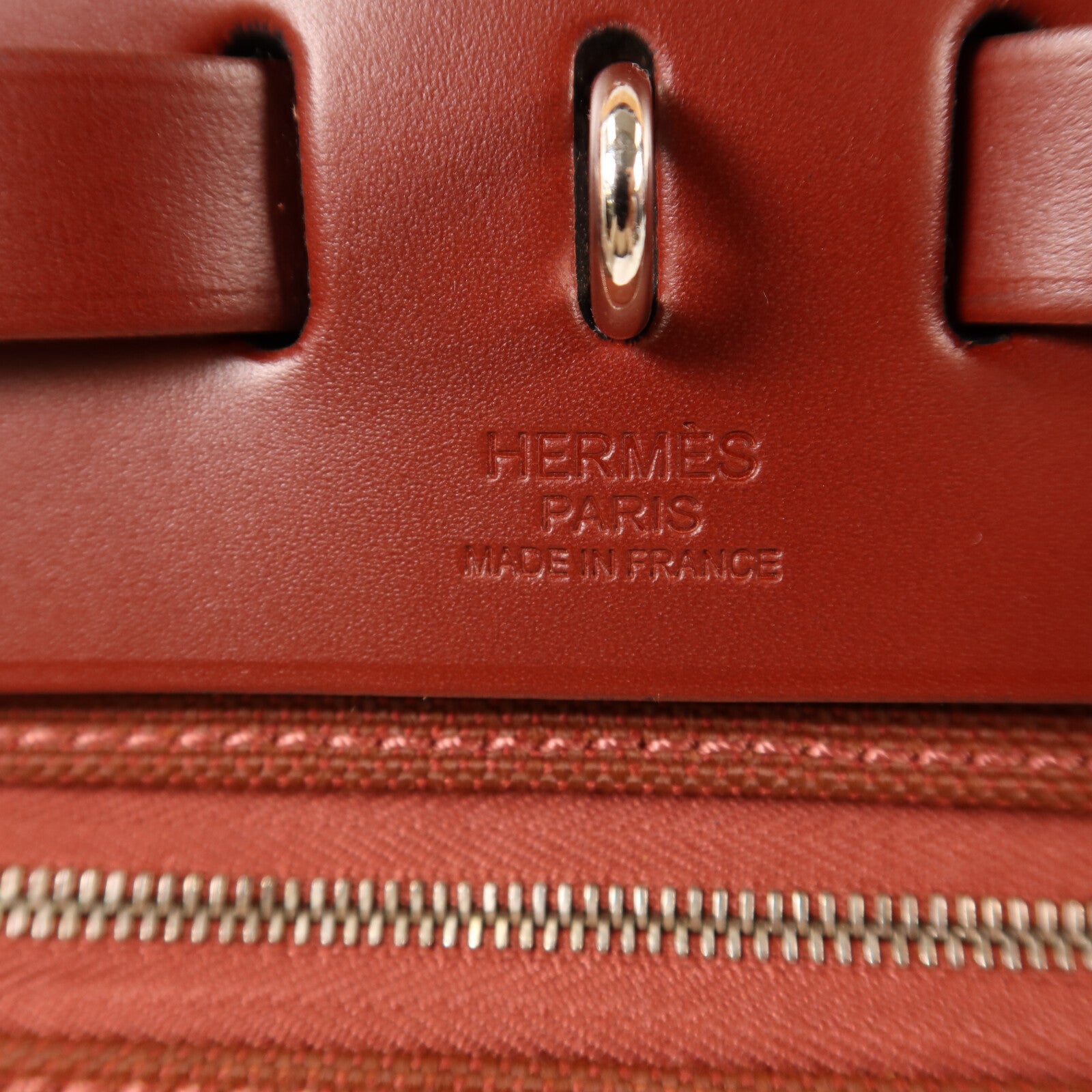 HERMES 帆布Herbag PM銀扣手挽肩背兩用袋Rouge H