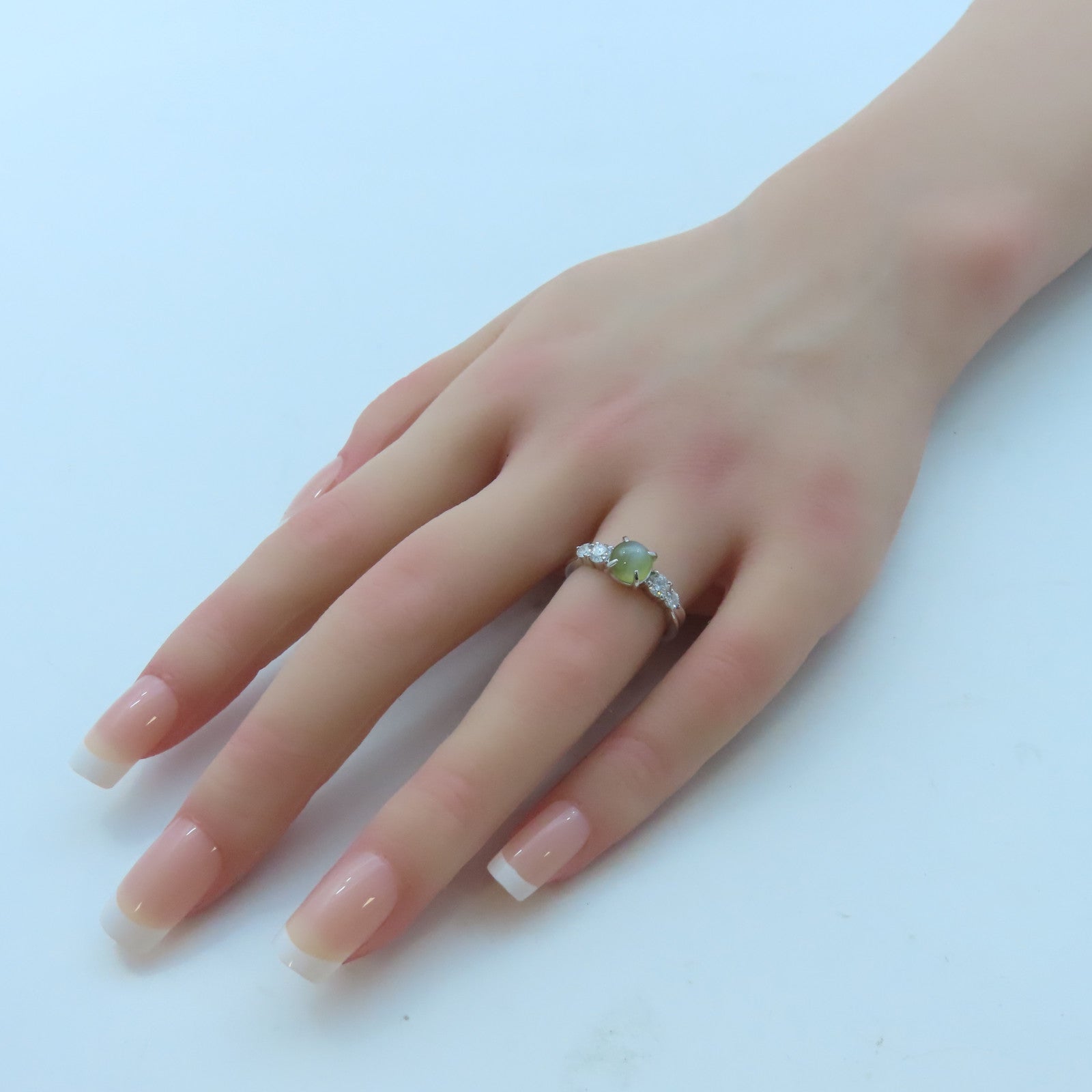JEWELRY 【激減優惠】PT900白金Cat's-Eye/Diamond Ring 1.865ct貓眼石/0.48ct鑽石戒指　US#5.5