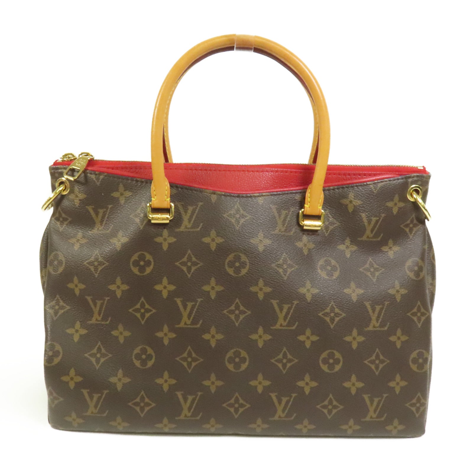 LOUIS VUITTON Monogram Pallas金扣手挽肩背兩用袋棕色/紅色