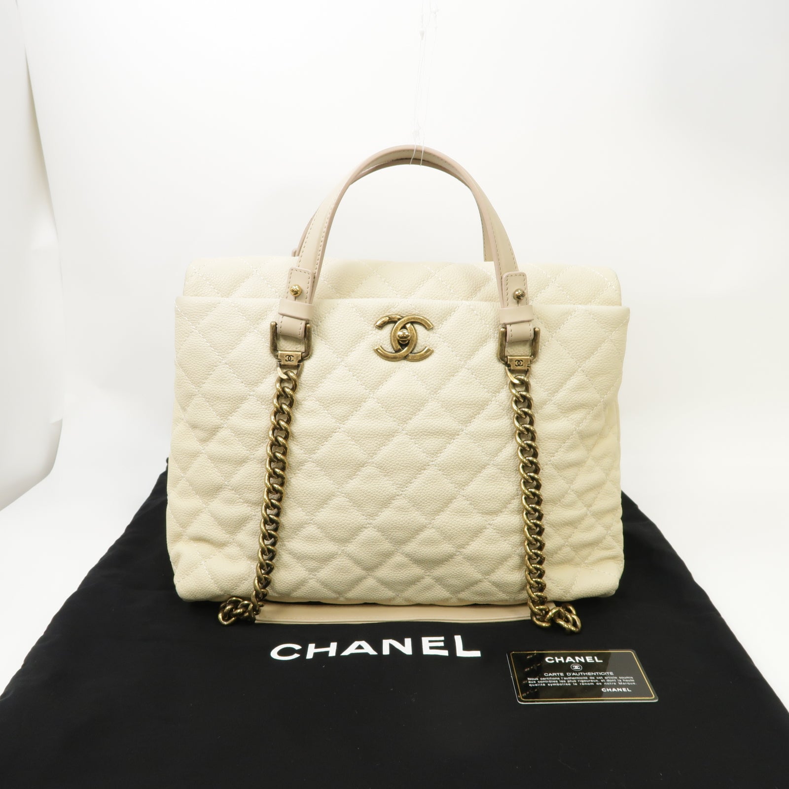 CHANEL 【激減優惠】菱格Caviar皮革2Way Chain Shoulder Bag金扣手挽肩背兩用袋白色