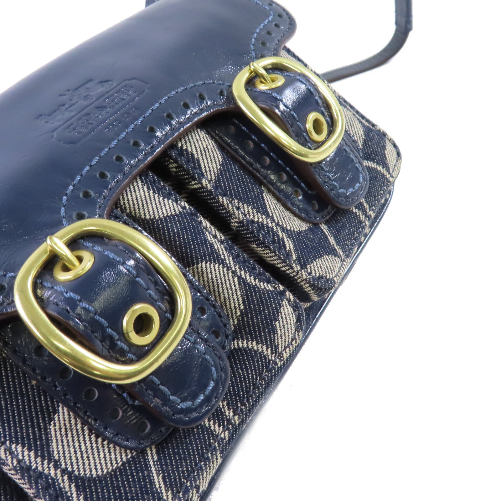 COACH 帆布Shoulder Bag金扣肩背袋藍色