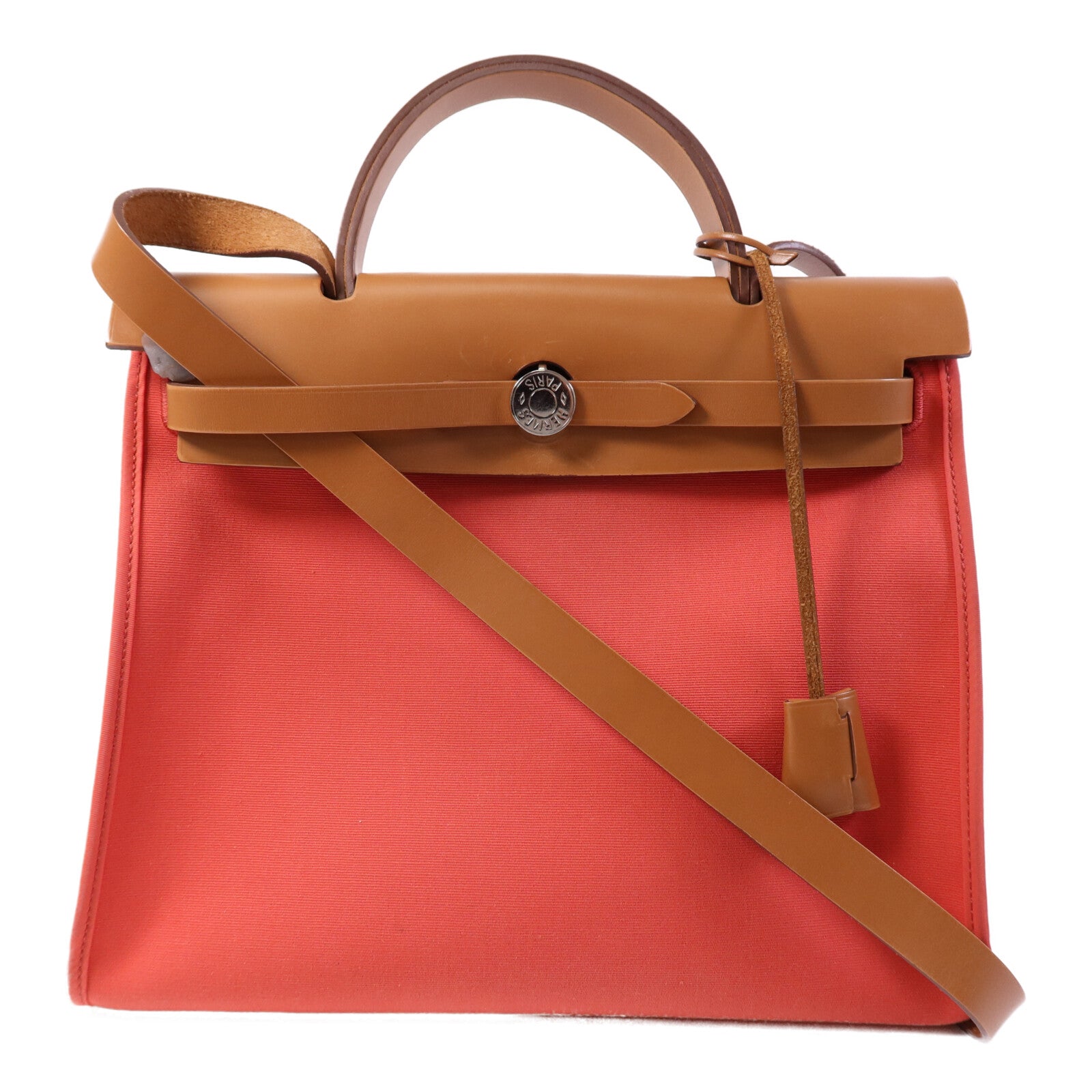 HERMES 【激減優惠】帆布Herbag PM銀扣手挽肩背兩用袋Bougainvillea