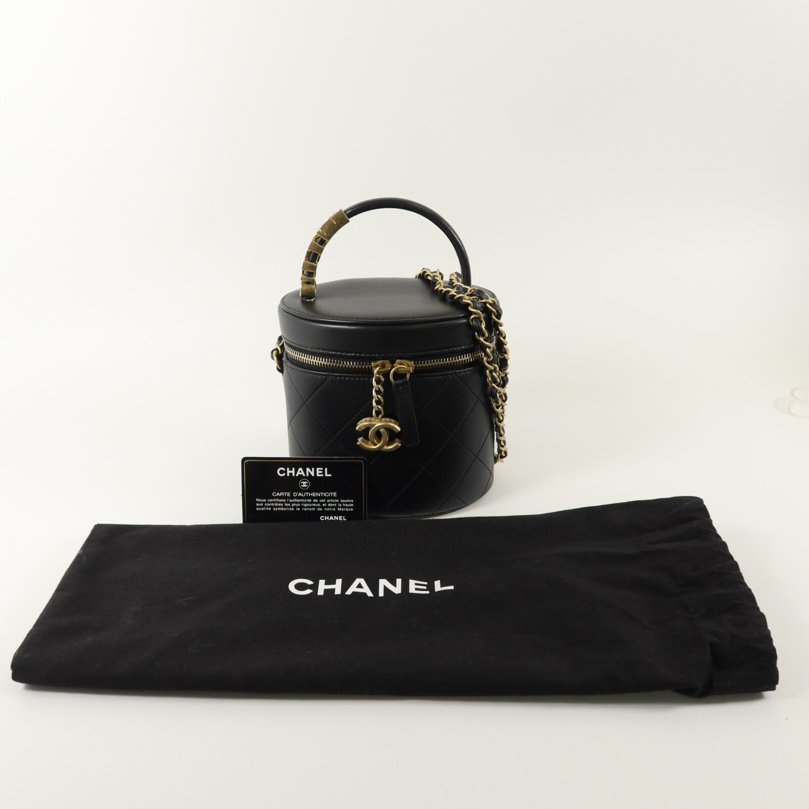 CHANEL 牛皮皮革Handle Vanity Case鏈帶肩背袋