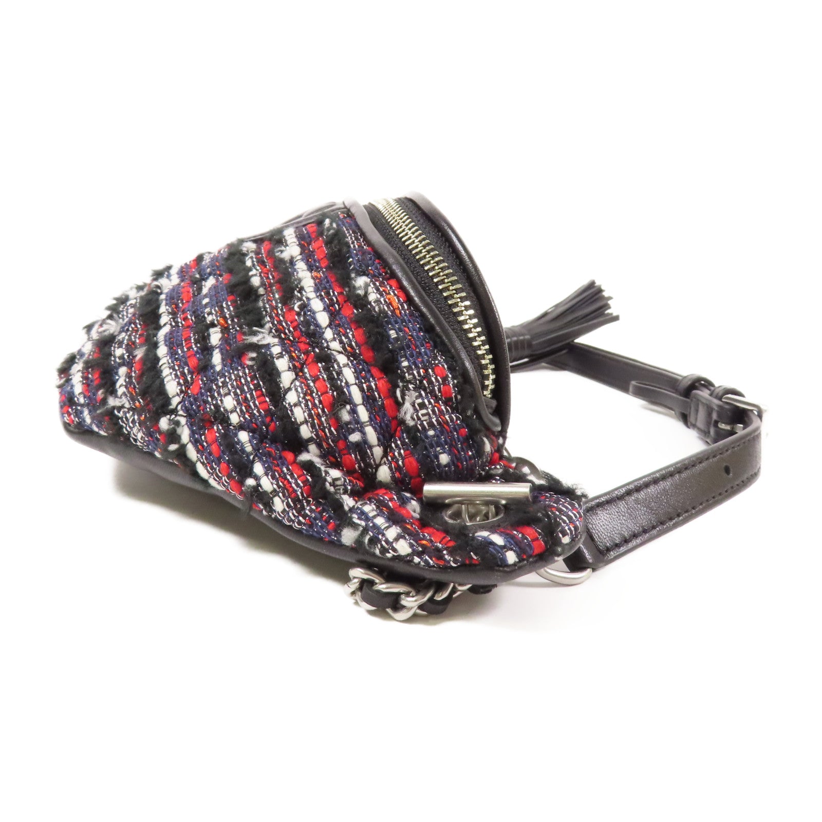 Tweed/皮革Waist Bag銀扣腰包