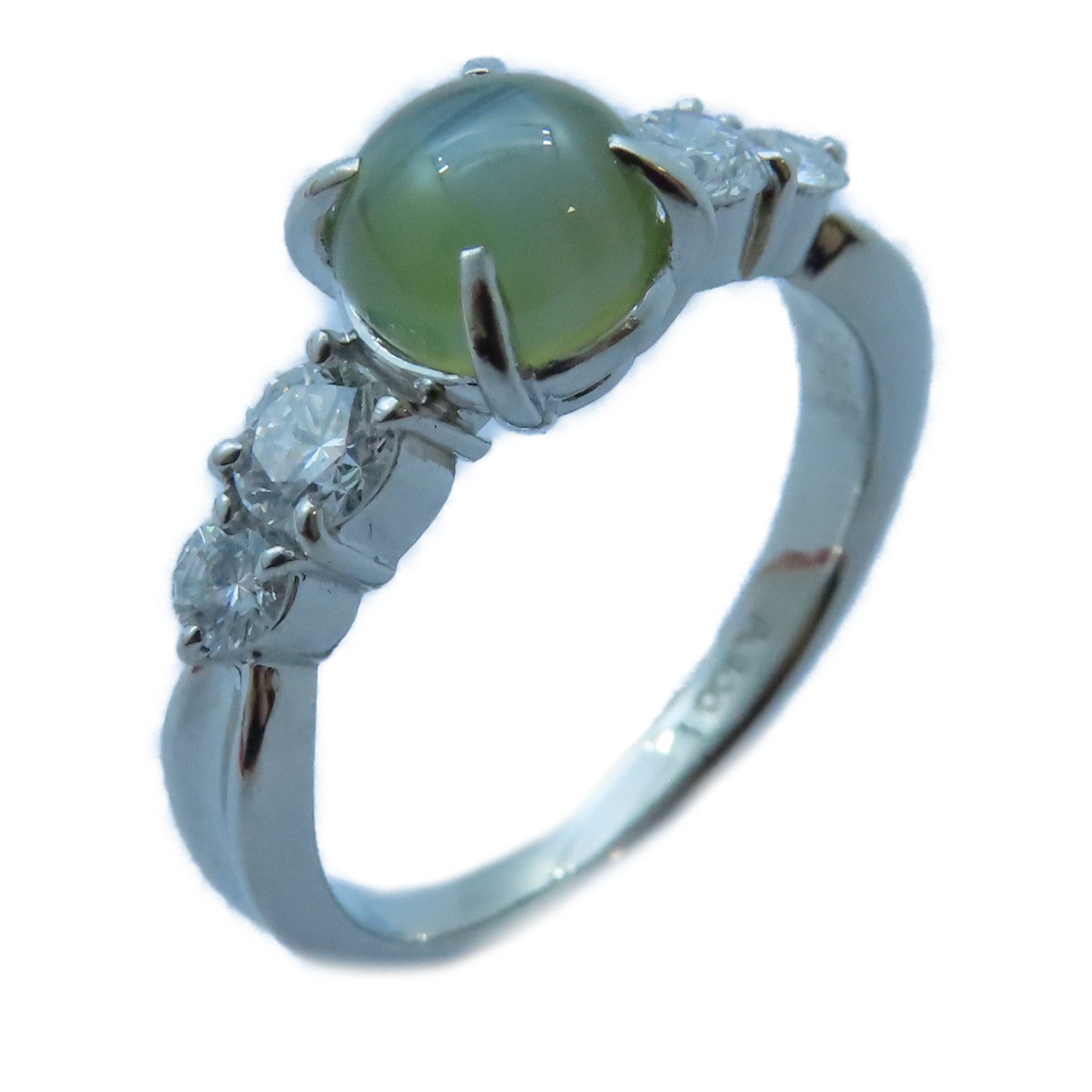 JEWELRY 【激減優惠】PT900白金Cat's-Eye/Diamond Ring 1.865ct貓眼石/0.48ct鑽石戒指　US#5.5