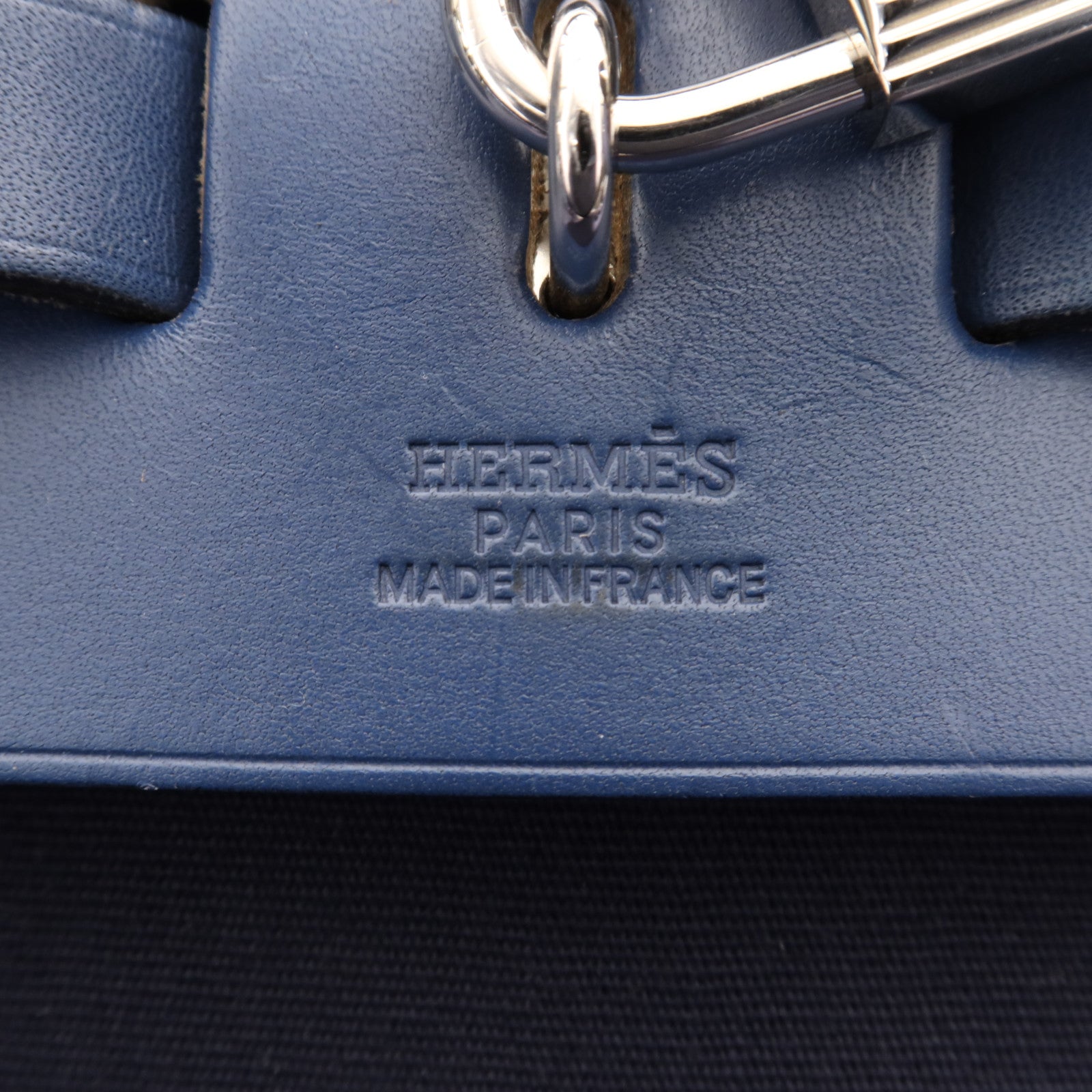 HERMES 帆布/皮革Herbag Backpack銀扣背包Navy