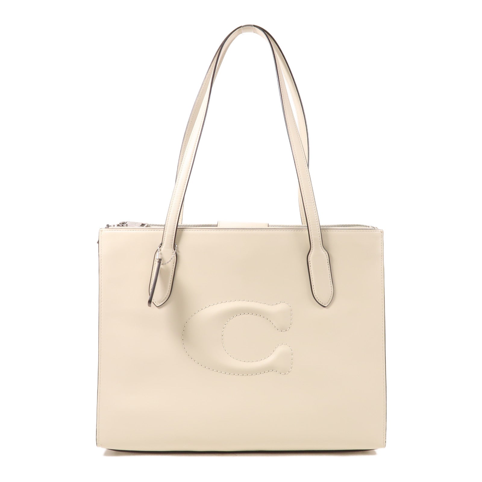 COACH 牛皮皮革Tote Bag銀扣肩背袋