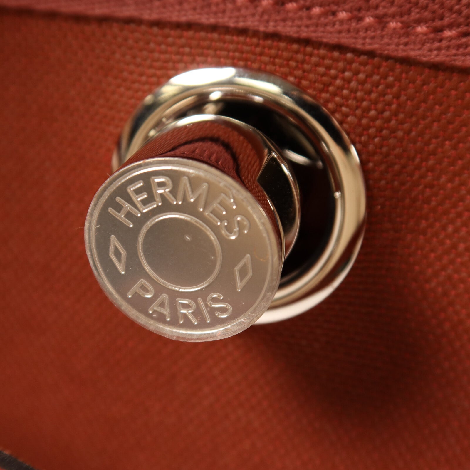 HERMES 帆布Herbag PM銀扣手挽肩背兩用袋Rouge H