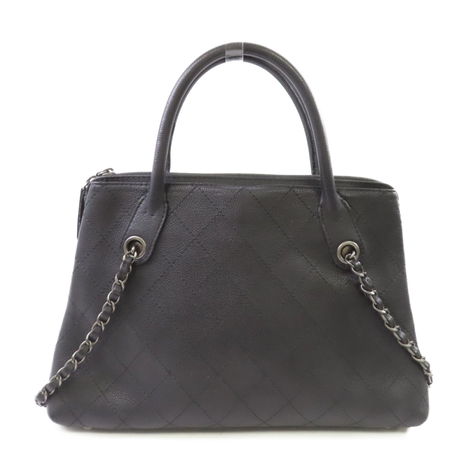 CHANEL 【激減優惠】菱格Caviar皮革2Way Shoulder Bag銀扣鏈帶手挽肩背兩用袋黑色