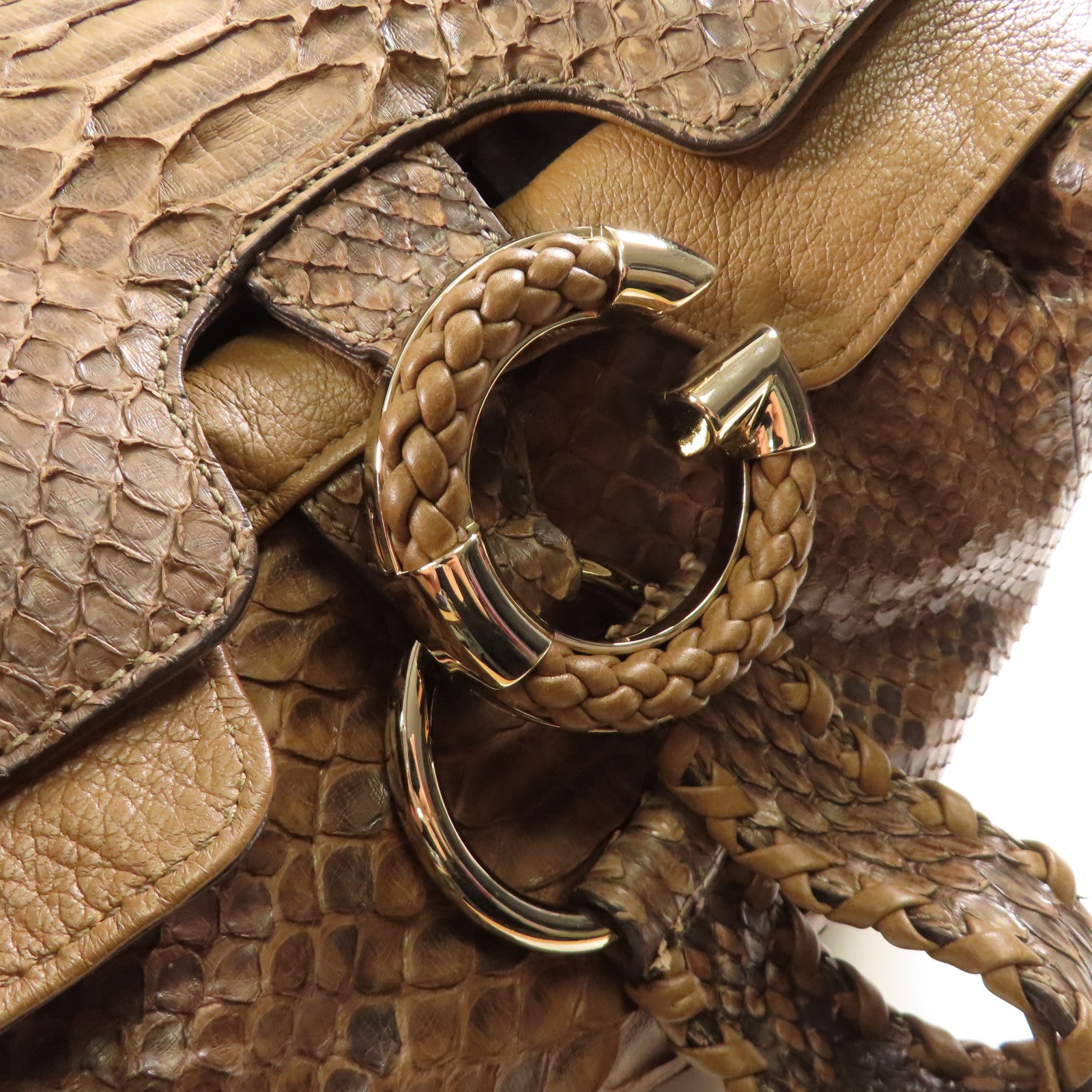 GUCCI 蛇皮皮革銀扣手挽肩背兩用袋