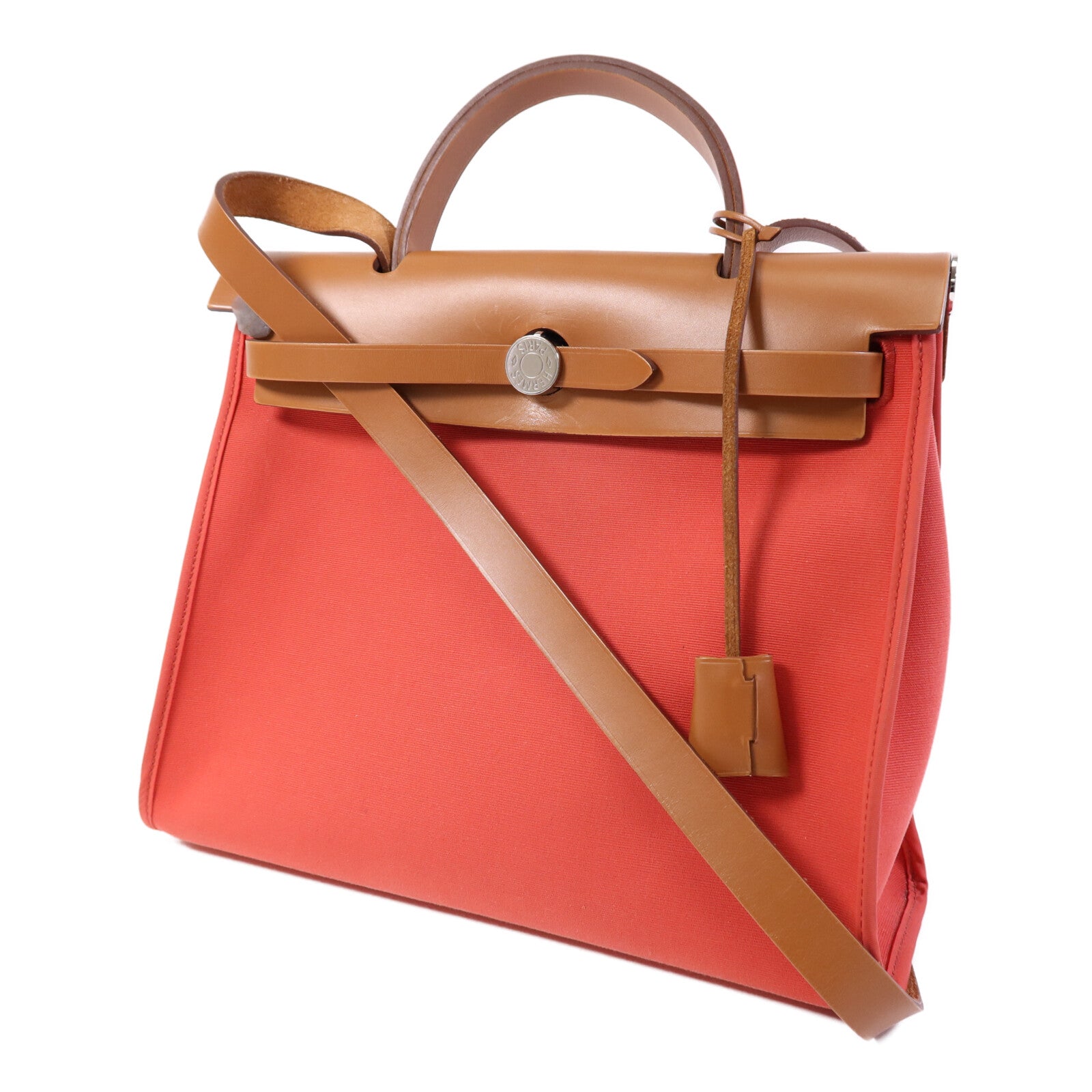 HERMES 帆布Herbag PM銀扣手挽肩背兩用袋Bougainvillea