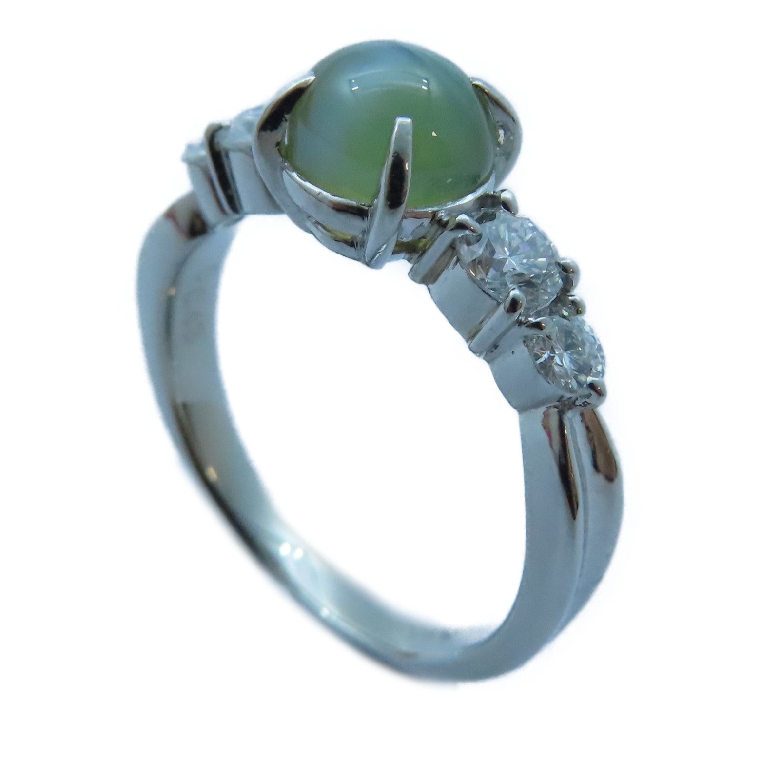 JEWELRY 【激減優惠】PT900白金Cat's-Eye/Diamond Ring 1.865ct貓眼石/0.48ct鑽石戒指　US#5.5