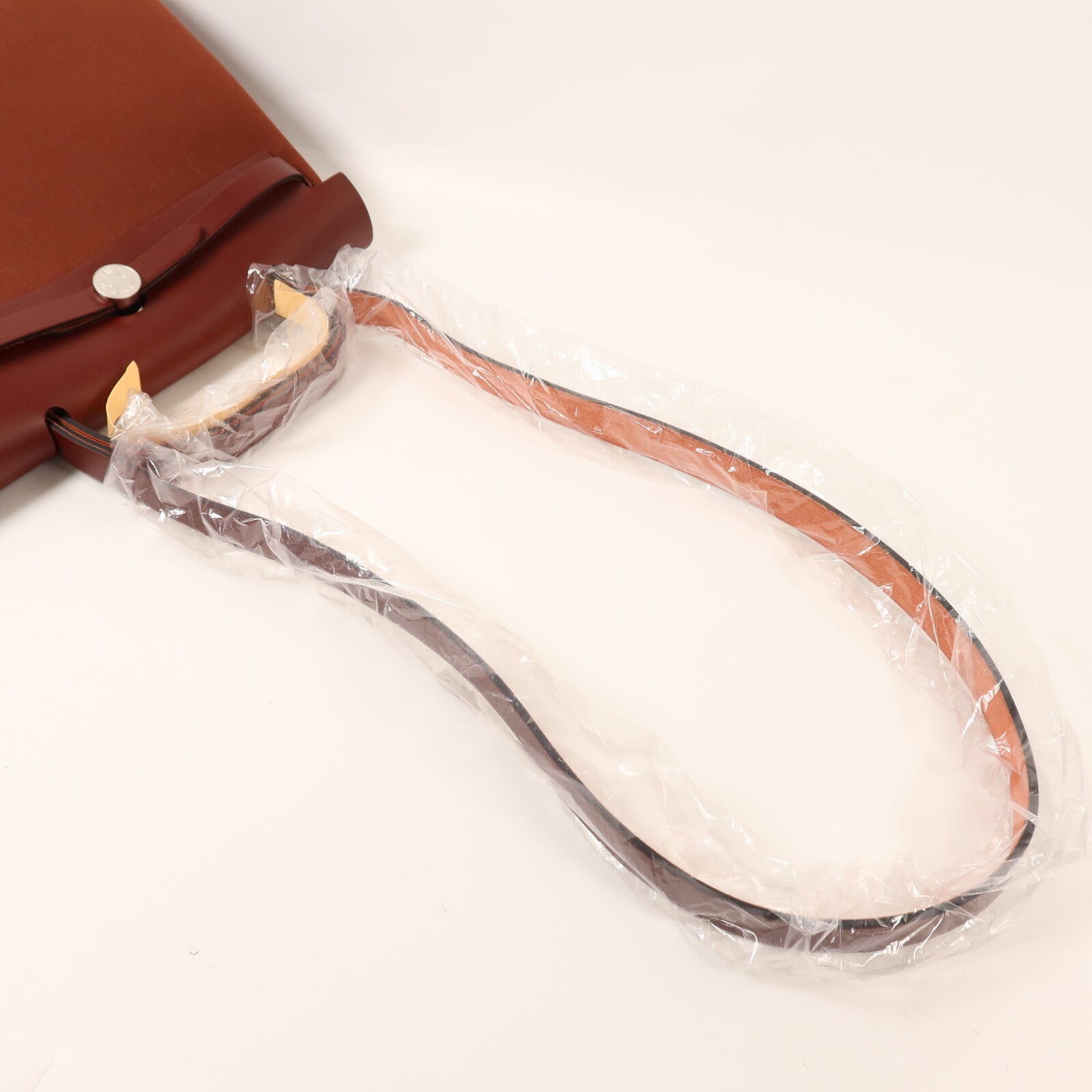 HERMES 帆布Herbag PM銀扣手挽肩背兩用袋Rouge H
