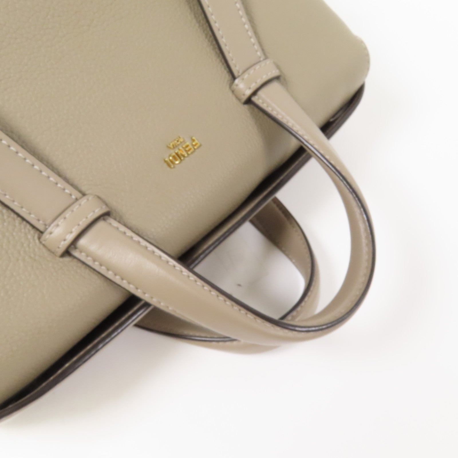 FENDI 牛皮皮革Boston 365金扣手挽肩背兩用袋米