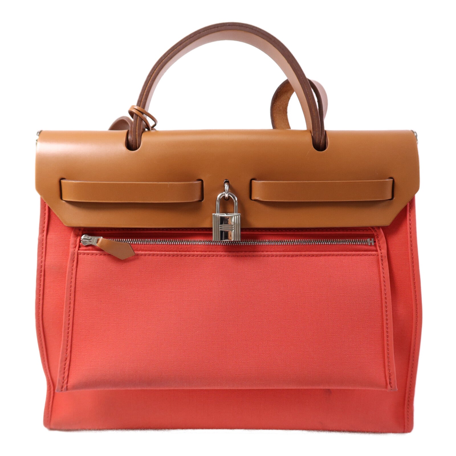 HERMES 帆布Herbag PM銀扣手挽肩背兩用袋Bougainvillea