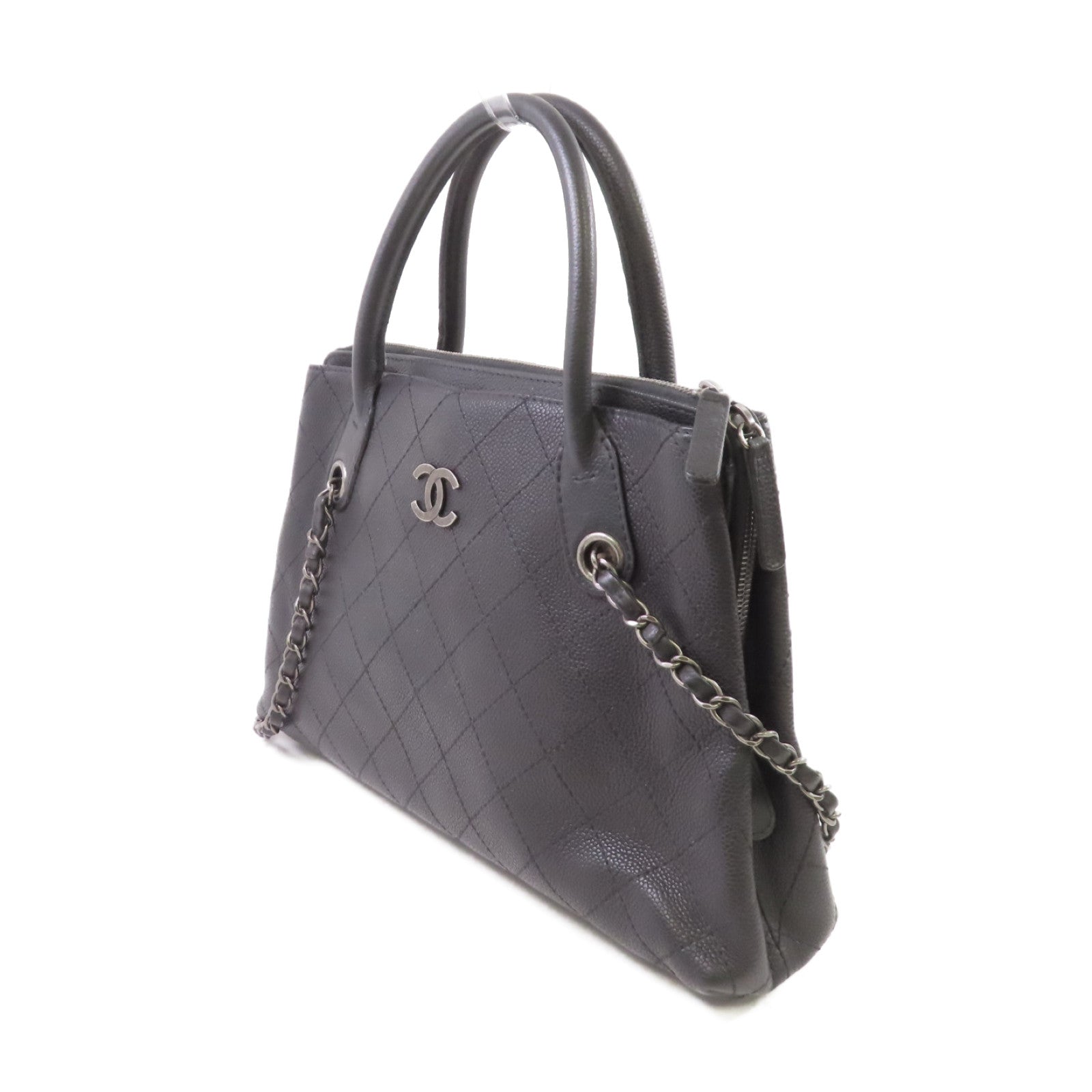 CHANEL 【激減優惠】菱格Caviar皮革2Way Shoulder Bag銀扣鏈帶手挽肩背兩用袋黑色
