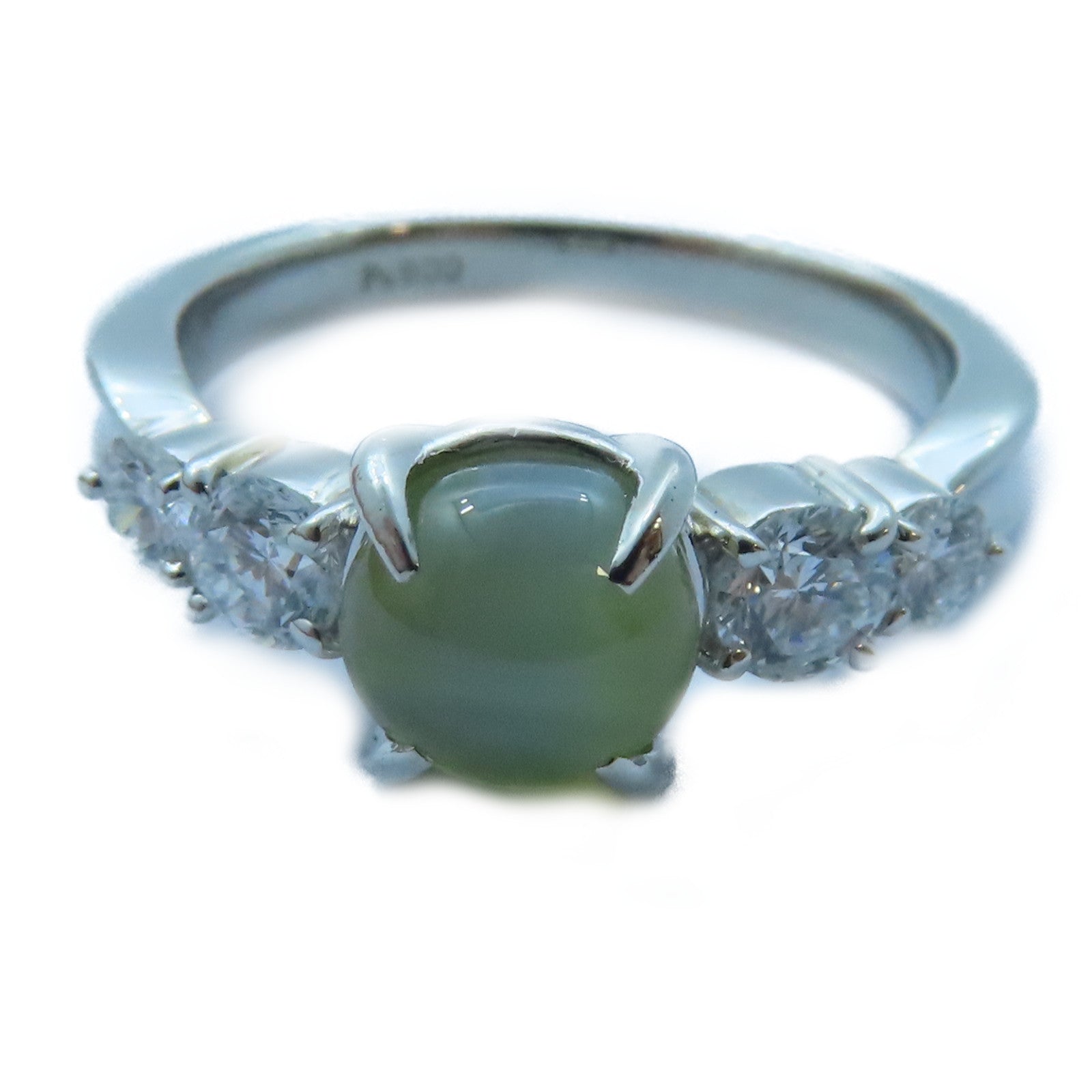 JEWELRY 【激減優惠】PT900白金Cat's-Eye/Diamond Ring 1.865ct貓眼石/0.48ct鑽石戒指　US#5.5
