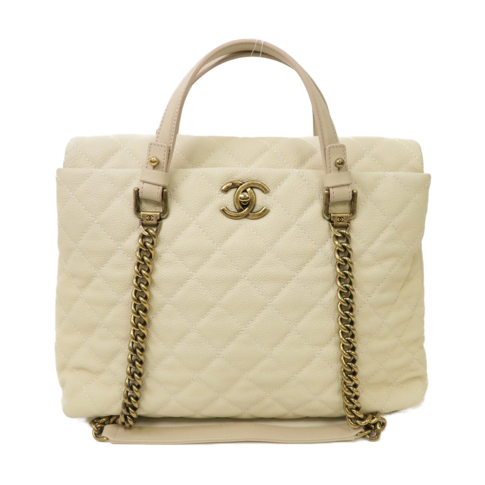 CHANEL 【激減優惠】菱格Caviar皮革2Way Chain Shoulder Bag金扣手挽肩背兩用袋白色