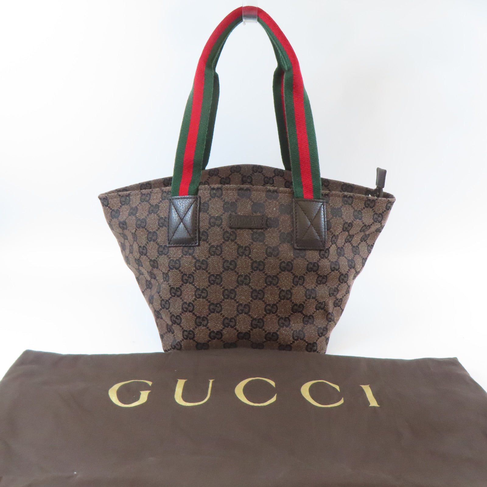 GUCCI 【激減優惠】帆布Tote Bag銀扣手挽袋啡色