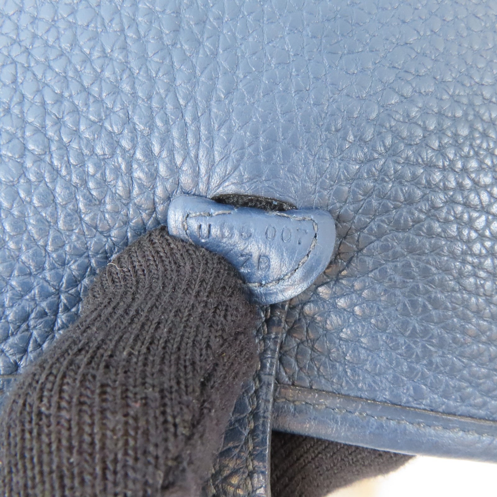 HERMES Clemence皮革Evelyne TPM銀扣肩背袋Bleu De Prusse/藍色