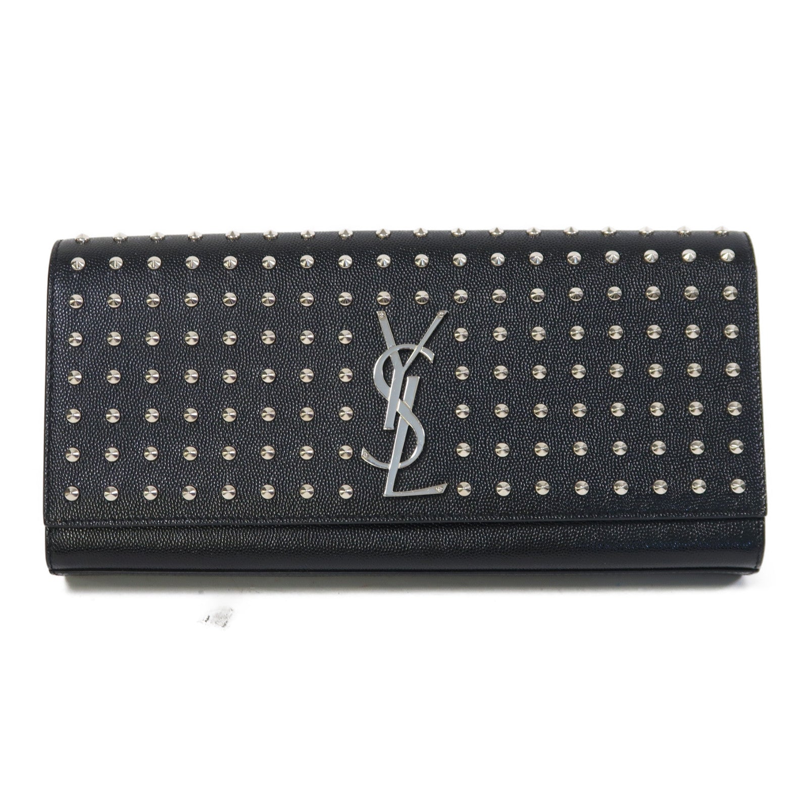 SAINT LAURENT 牛皮皮革Grain De poudre Matelasse studd銀扣手拿包黑色