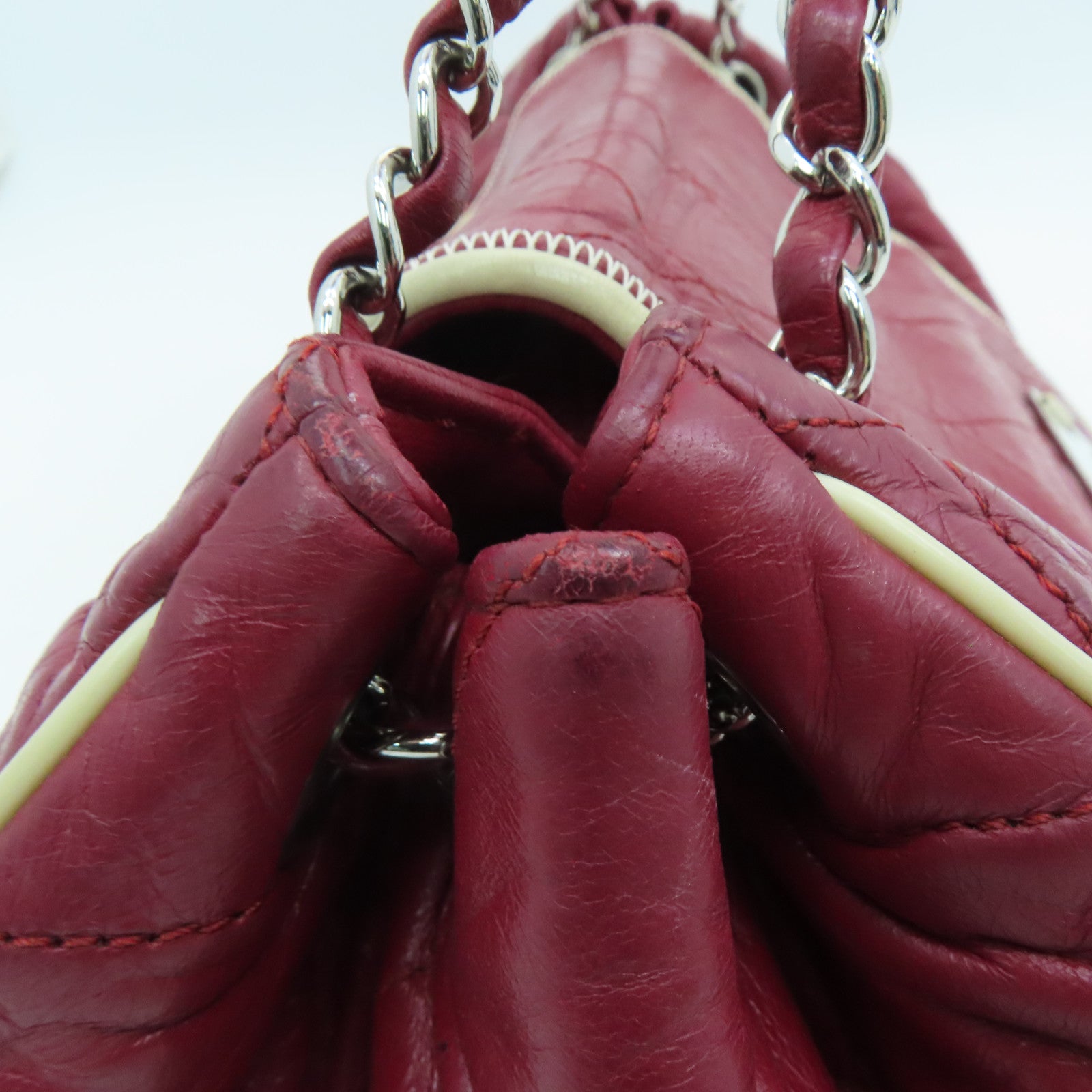 CHANEL 菱格牛皮皮革Chain Shoulder银扣肩背袋红色