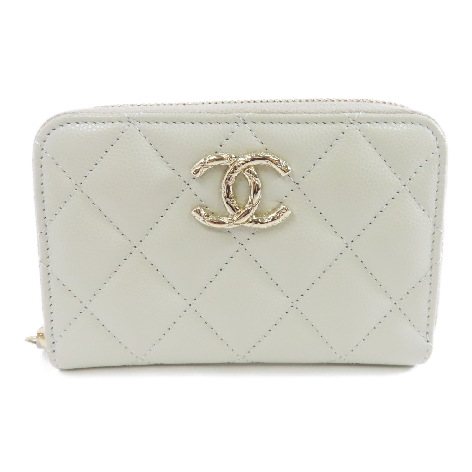 CHANEL Caviar皮革Card Case金扣卡片套白色