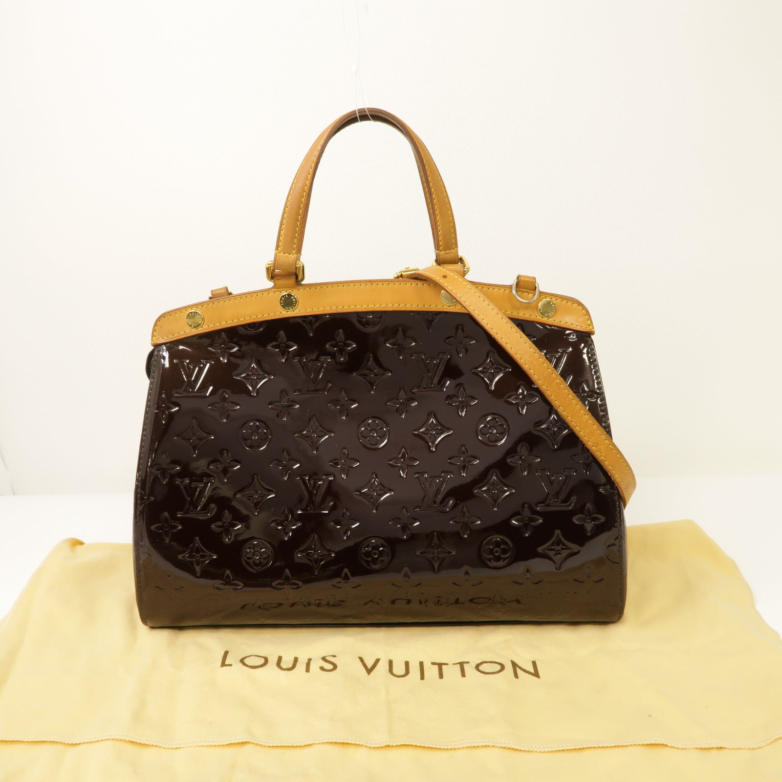 LOUIS VUITTON 【激減優惠】Vernis Brea MM金扣手挽肩背兩用袋酒紅色