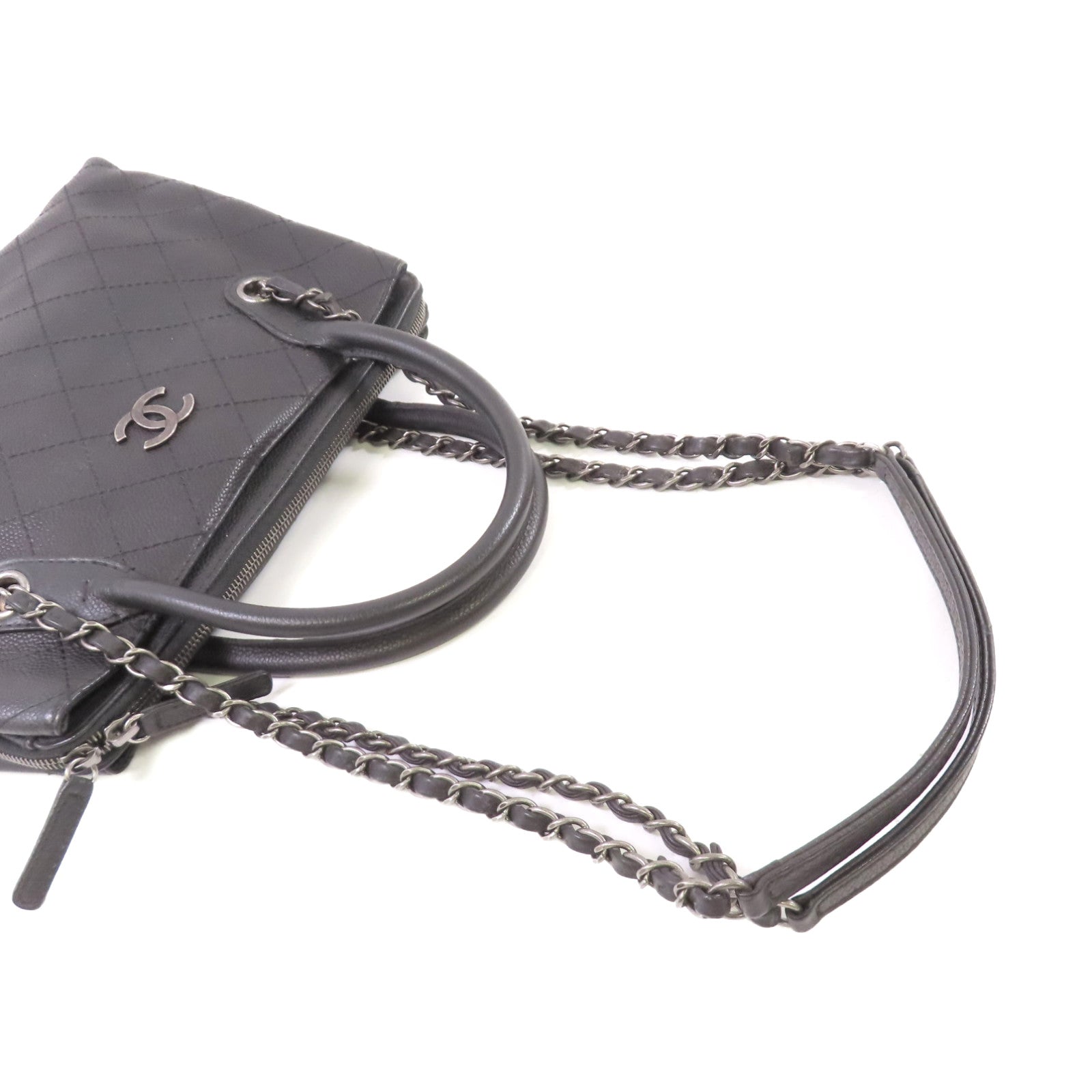 CHANEL 【激減優惠】菱格Caviar皮革2Way Shoulder Bag銀扣鏈帶手挽肩背兩用袋黑色