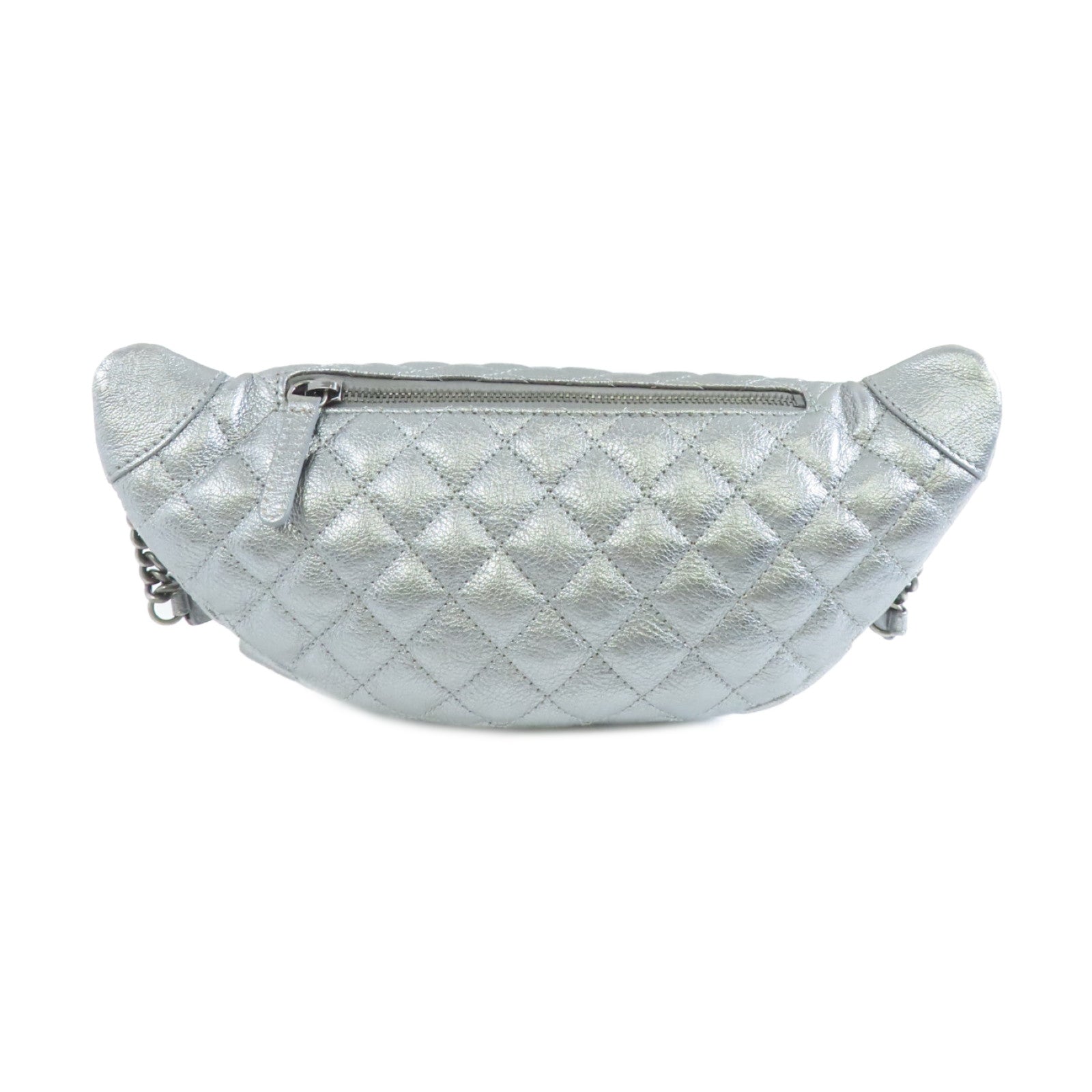 CHANEL 【激減優惠】菱格牛皮皮革15A Belt Bag銀扣腰包銀色