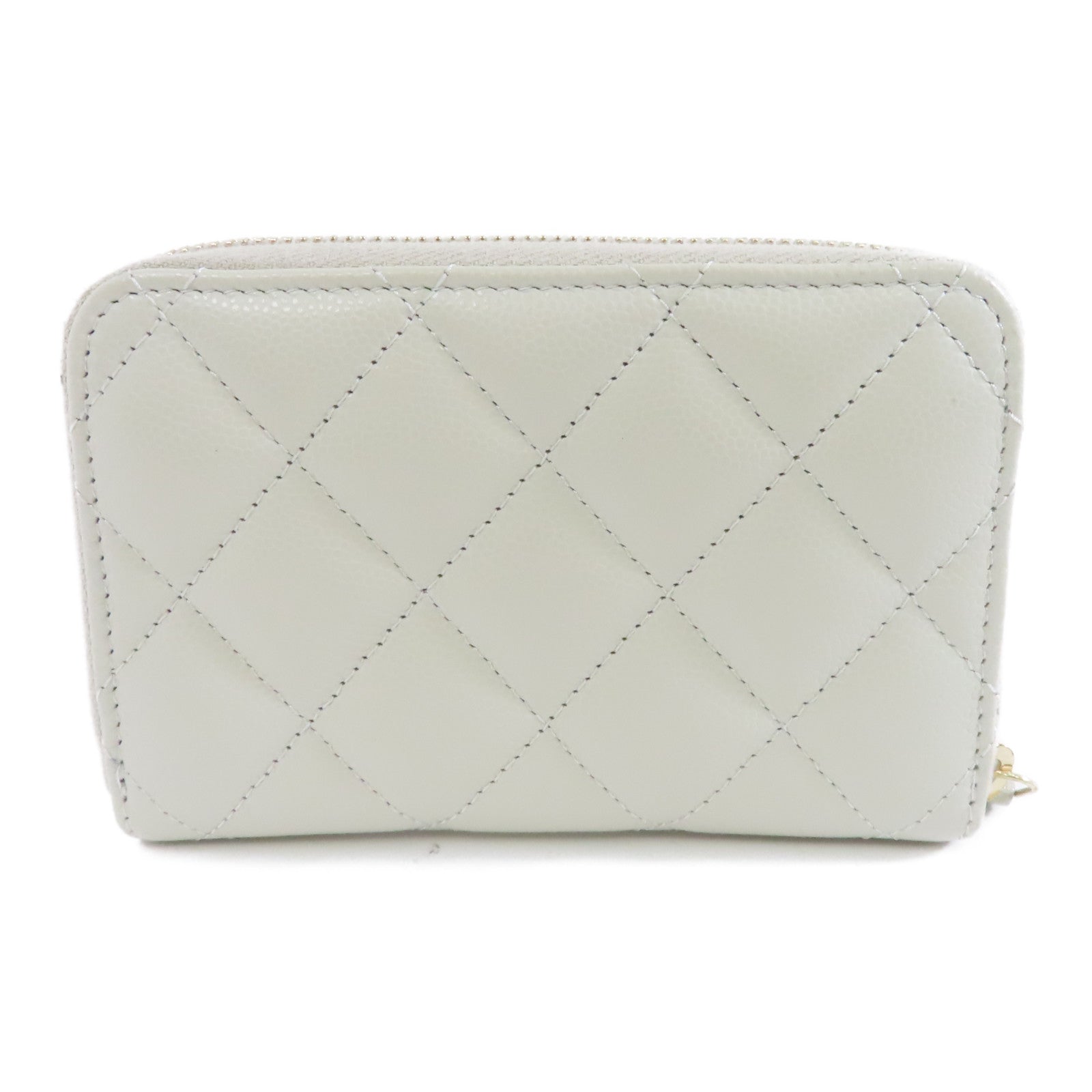 CHANEL Caviar皮革Card Case金扣卡片套白色