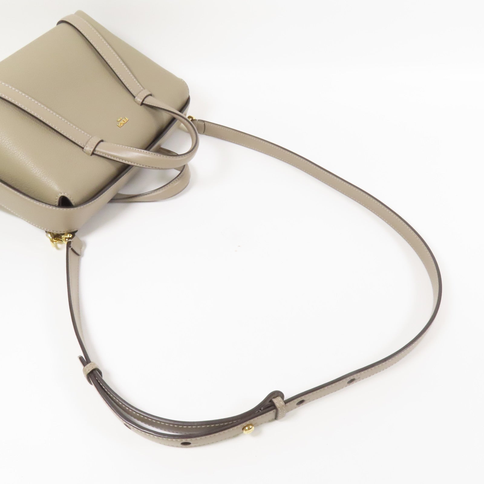 FENDI 牛皮皮革Boston 365金扣手挽肩背兩用袋米