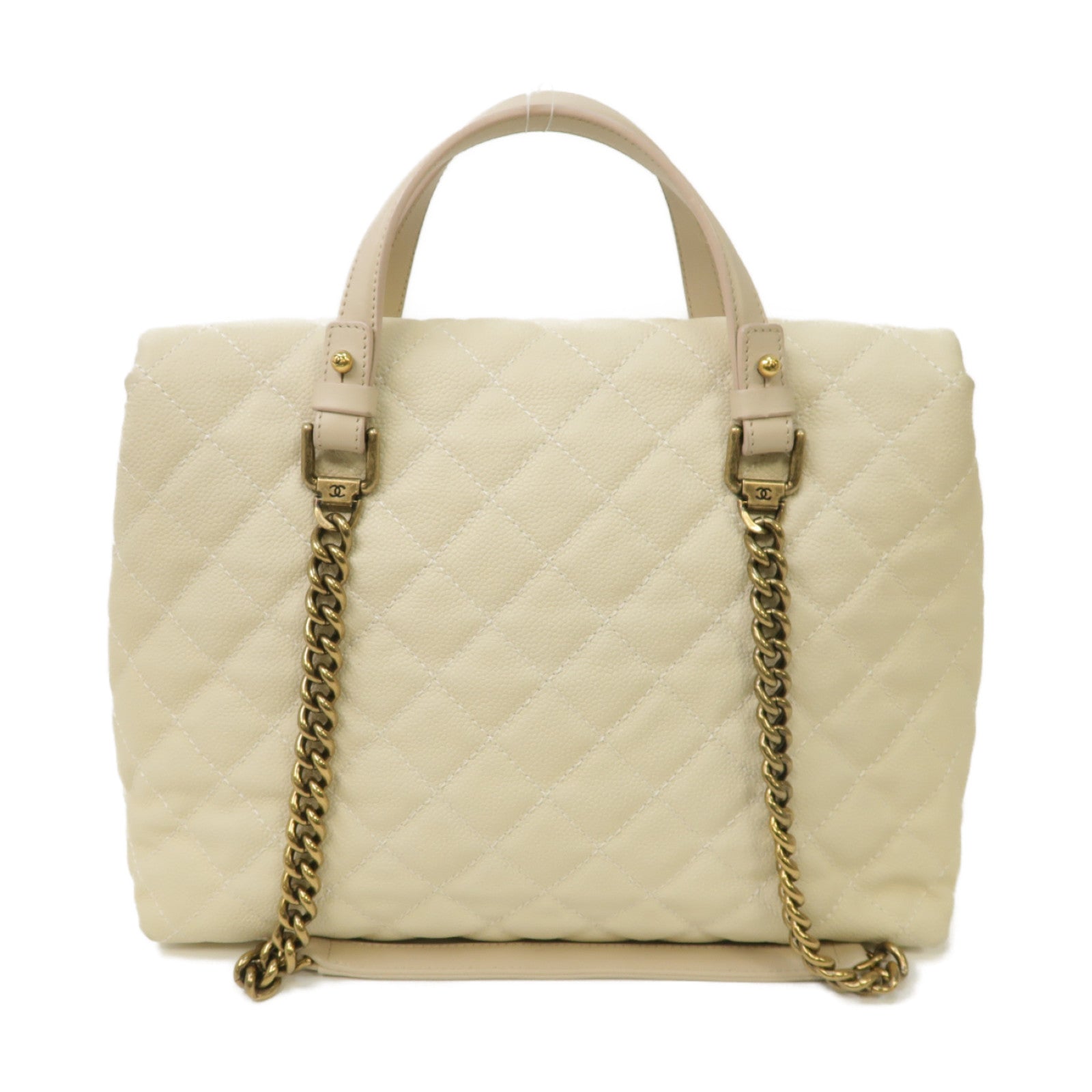 CHANEL 【激減優惠】菱格Caviar皮革2Way Chain Shoulder Bag金扣手挽肩背兩用袋白色