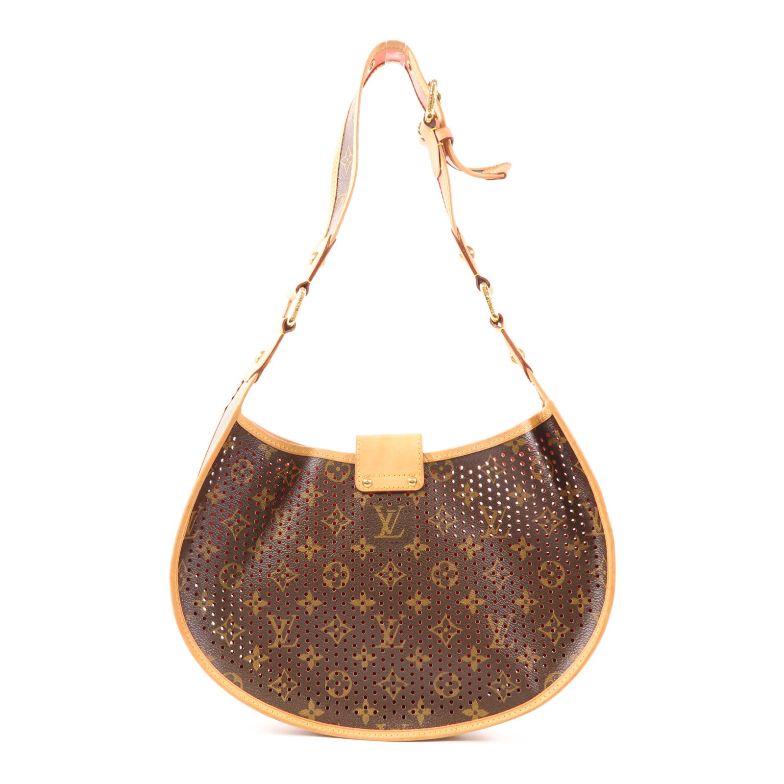 LOUIS VUITTON LV GHW Demi Lune Shoulder Bag M95178 Monogram Perfo Brown/Red