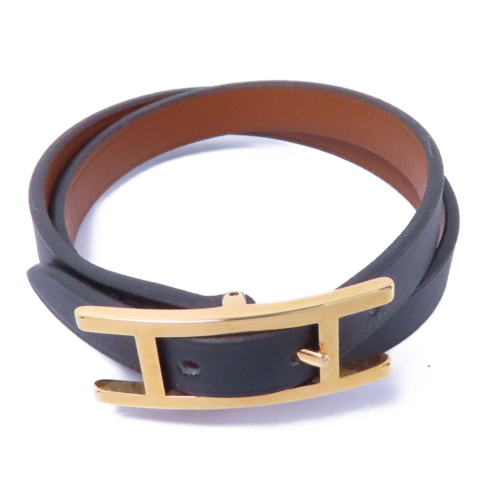 HERMES Swift皮革Behapi金扣手鏈Noir/黑色